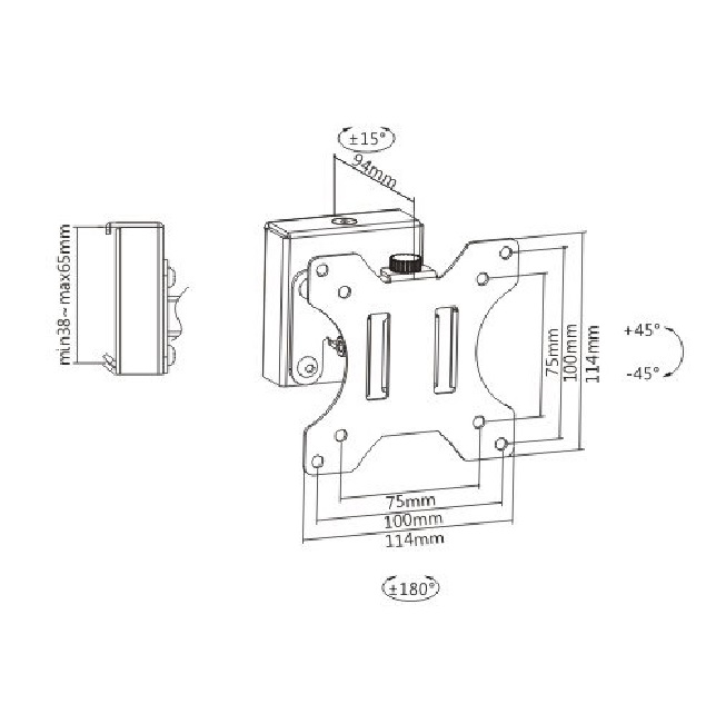 Brateck Slatwall Pivot Monitor Mount, for 13"-27" Up to 6.5kg/Screen, must be installed with MABT-SW01-3+MABT-SW02-3 or MABT-SW01-3+MABT-SW02-4 gallery 3