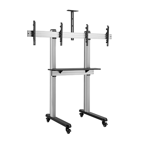 Brateck Dual Screen Video Conferencing TV Cart for 45"-55" TVs Up to 50kg each, Fine Texture Grey, 2009x1000x2460mm