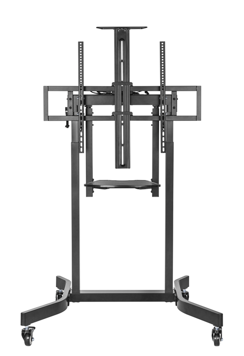 Brateck Deluxe Motorized Large TV Cart with Manual Tilt, Equipment Shelf and Camera Mount Fit 55"-100" Up to 120kg- Matte Black （LS）